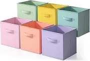 Caunedy 11 Inch Foldable cube storage box,6 Pack Fun Colored Durable Storage Cubes with Handles, Fabric Baskets for Organizing Toy, Clothing, Nursery or General Closet Organization (colorful)