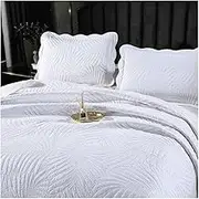 King Size Quilt Set Beans Green Banana Leaf Bedspreads Soft Bed Summer Queen Lightweight Cotton Twin Bedspread Coverlet 3 Piece with Pillow Shams (Color : White, Size : 264x234cm-51x71cm x2)