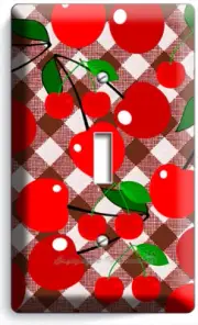 RED HOT CHERRIES GINGHAM PLAID SINGLE LIGHT SWITCH WALL PLATE KITCHEN HOME DECOR
