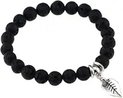[JSEA] Multi Style Black Lava Beads Stretch Bracelet Cross Moon Heart Love Compass Hamsa Tree Leaf Charm Bracelet