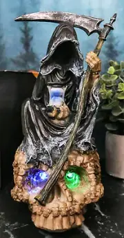 Faceless Grim Reaper Skeleton On Colorful LED Eyes Morphing Skull Figurine