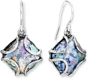 [JewelryWeb] 925 Sterling Silver Wire Cage Set Roman Glass French Earrings Oxidized Hanging Length is 31.5mm.Certificate of Authenticity is Included 14mm Ancient Stud Earring for Women