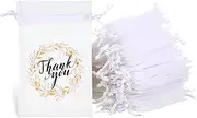100 Pieces Thank You Bags Sheer For Small Jewelry Present with Drawstring, 4 x 6 Mesh Wedding Party Favor Bags for Sachet, Candy, Soap, Makeup Organza Tulle Favor (White)