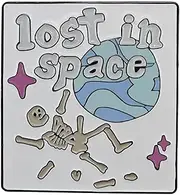 [Ficsowy] Lost In Space Enamel Pins, Spaceship And Skeleton Design Badge Aerospace Gift, Medium, Zinc, no gemstone
