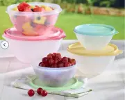 Tupperware Wonderlier 5 Pc Mixing Bowls Set Pastel Purple Orange Green Pink New