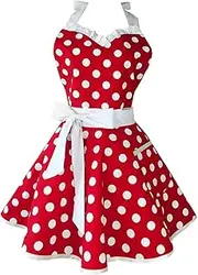 Kitchen Apron Lovely Sweetheart Red Retro Kitchen Aprons Woman Girl Cotton Polka Dot Cooking Salon Vintage Apron Dress Christmas Apron Kitchen