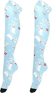 [Caihoyu] Over-Knee Socks for Women Casual Thigh High Socks Extra Long Socks Thighs High Socks for Daily Office Wear Animal Winter Blue, Animal Winter Blue