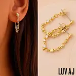 LUV AJ 好萊塢潮牌 金色玫瑰 連結圓鑽垂墜式耳環 ROSETTE BALLIER STUDS