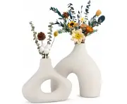 Ceramic Set of 2 Modern White Vases for Home D�cor