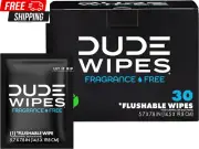 DUDE Wipes Flushable Wet Wipes 30 Wipes, Individually Wrapped for Travel, Unscen