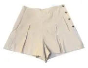 VINCE Invertied Pleated A-line Shorts Skort Tan Linen Blend Button Detail Size S