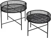 Creative Co-Op, Black, Round Bamboo and Metal Tables, Set of 2