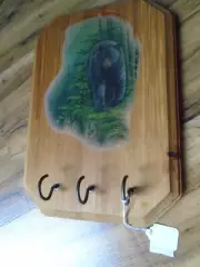 Rustic 3-hook wall Black Bear coat / hat / keys rack Cabin Man cave