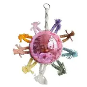 Sun Disco Ball, Bohemian Mirror Ball with Rainbow Macrame Sunshine Fringe Pink
