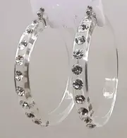 E165 Chunky clear Lucite Acrylic wide Hoop Latch Back Fashion vintage Earrings