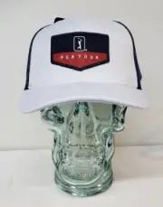 PGA Tour Mens Adjustable Golf Snapback Hat Moisture Wicking Sweatband White Blue