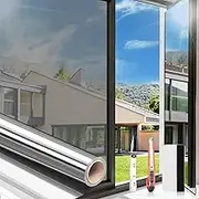 Arthome One Way Window Film Daytime Privacy Window Tint for Home UV Blocking Mirror Film Non-Adhesive Static Cling Heat Control Reflective Glass Film for Home and Office, Silver（60x 254cm）…