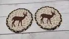2 Braided Jute 7" Large Coasters, Candle Mat, Little Buck Deer, Rustic Cabin