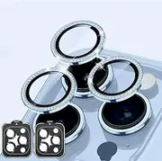 [2 Pack] Magic skin for iPhone 16 Pro Max/16 Pro/15 Pro Max/15 Pro/14 Pro Max/14 Pro Camera Lens Protector, 9H Tempered Glass Camera Cover Screen Protector Metal Ring Decoration Accessories (Single lens-Diamond Blue)