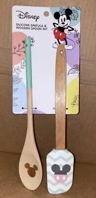 Disney Mickey Mouse Silicone Spatula And Wooden Spoon Set New 2 Pack