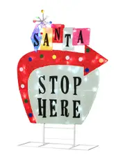 National Tree Company 50in 2D Vintage Vegas "Santa Stop Here" Sign