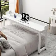 Overbed Table with 360° Wheels, Queen Full Size Mobile Laptop Desk, Over Bed Table with Baffle, Overbed Desk with Heavy Duty Metal Leg for Home Hospital(White,170 * 40 * 80cm)