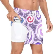 [GuoChe] Men's Swimming Shorts Mens Lined Workout Running Shorts Valentine's Day Purple Twirl Shapes with Phone Pocket, Valentine's Day Purple Twirl Shapes, Medium