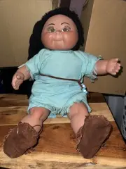 Cabbage Patch Look Alike Native American Ceramic Doll- Hand Crafted And Painted