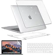 T Tersely Sparkly Case for MacBook Air 13 inch Case 2020 2019 2018 Release A2337 M1 A2179 A1932, Plastic Hard Shell Cover + Keyboard Cover + Screen Protector for MacBook Air 13 inch - Glitter Clear