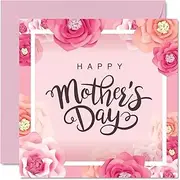 Mothers Day Card for Mum, Floral Flowers Bouquet Happy Mother's Day Card for Mother from Son Daughter, 145mm x 145mm Seasonal Beautiful Greeting Cards for Mummy Mama Mam Mammy Mom Mommy