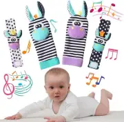 Baby Wrist Rattle & Foot Finder Socks 4Pcs, Newborn Sensory Learning Toys for...