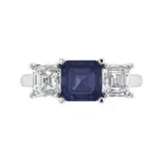 4.0 ct Square Emerald Cut Sapphire Gemstone Three-Stone Promise Ring White Gold