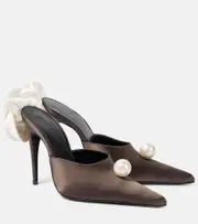 [Magda Butrym] Magda Butrym Floral-appliqué satin mules AU 7 brown