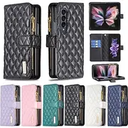 Phone Case For Samsung Galaxy Z Fold 6 Z Fold 5 Z Fold 4 Z Fold 3 Full Body Case Wallet Case Flip Zipper With Card Holder Solid Colored Geometric Pattern PC PU