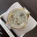 MICHAEL KORS WREN 鑲水晶鑽錶盤 白色配金色不鏽鋼錶帶 石英 三眼計時 男士手錶 MK6157