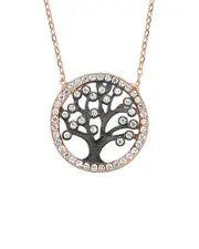 Amorium 18K Rose Gold Vermeil CZ Tree of Life Necklace