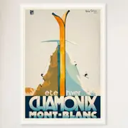 Galrie Vintage Ski Poster of Chamonix Mont Blanc: Summer and Winter Sports Art, White Frame, A0 84 x 119cm (33 x 47inch)