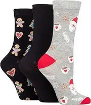 [SOCKSHOP LAZY PANDA] Ladies 3 Pair Bamboo Christmas Novelty Socks - Santa & Cookies UK4-8 US5-9