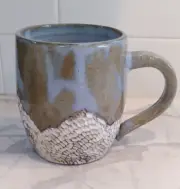 Refined Ceramics Stoneware Coffee Mug Cup Brown Blue Textured Mountains Handmade