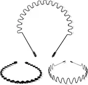 3 Pcs Headband - Hair Bands for Women Non-Slip Durable Wavy Metal Hair Band Multi-Style Black Metal Spring Headbands Hair Accessories for Women Hair Hoop for Unisex Outdoor Sports and Daily Wear