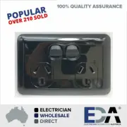 Slim Wafer Double Power Point GPO Black Body Black Base Slimline Electrical