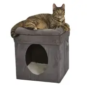 New World Pet Products Cat Cube with Cat Bed Topper, 15.5L x 15.5W x 16.5H, G...