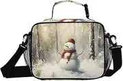 Snowman Winter Christmas Retro Insulated Lunch Box for Women Men - Ideal for Work, Picnics - Includes Adjustable Shoulder Strap