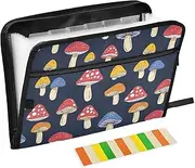 File Pocket Folders 13 Pockets A4 Letter Size with Zipper Closure for Document Storage Mushroom Vintage Cartoon Style organizador