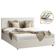 Oikiture Bed Frame Queen Size Gas Lift Base With Storage White Boucle