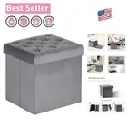 Modern Grey Velvet Footstool Rest with Stylish Storage Cube - Easy Assembly