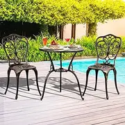 Livsip Outdoor Table and Chairs Furniture 3Pcs Aluminium Patio Dining Set-Bronze