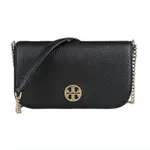 TORY BURCH CHELSEA圓形立體雙TLOGO荔枝紋設計牛皮6卡吸扣翻蓋小斜背包(黑)