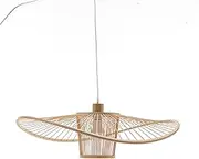 New Oriental Natural Hand-Woven Bamboo Wide Brim Pendant Lamp