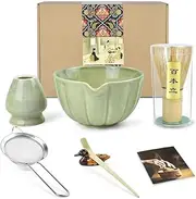 Bushora Matcha Whisk Set – Handcrafted Ceramic Bowl, 100% Natural Bamboo Whisk,Scoop, 5-Piece Japanese Matcha Tea Set for Smooth,Frothy Matcha